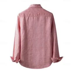 Men's 100% Linen Shirt Button Down Shirt Casual Shirt Solid Color Formal Casual White Light Green Red Dark Navy Long Sleeve Turndown Summer Winter Clothing Apparel Plain