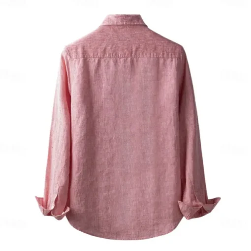 Men's 100% Linen Shirt Button Down Shirt Casual Shirt Solid Color Formal Casual White Light Green Red Dark Navy Long Sleeve Turndown Summer Winter Clothing Apparel Plain
