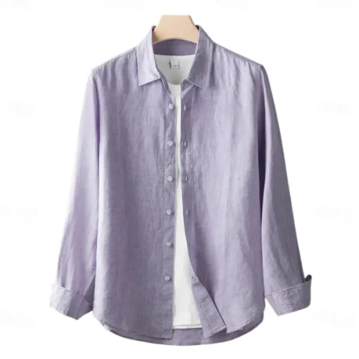 Men's 100% Linen Shirt Button Down Shirt Casual Shirt Solid Color Formal Casual White Light Green Red Dark Navy Long Sleeve Turndown Summer Winter Clothing Apparel Plain