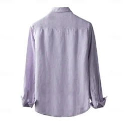Men's 100% Linen Shirt Button Down Shirt Casual Shirt Solid Color Formal Casual White Light Green Red Dark Navy Long Sleeve Turndown Summer Winter Clothing Apparel Plain