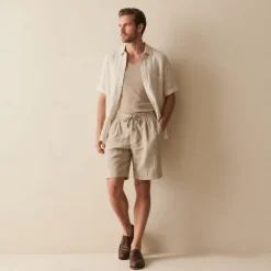 Men's 100% Linen Shorts Solid Color Above Knee Daily Vacation Ethnic Style Blue Khaki