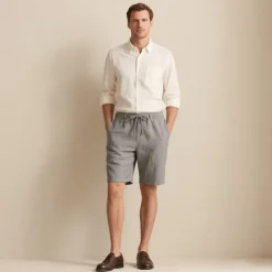 Men's 100% Linen Shorts Solid Color Above Knee Daily Vacation Ethnic Style Blue Khaki