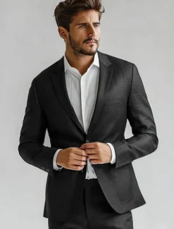 Men's 100% Linen Suits Linen Blazer Formal Wedding Party Lined Daily Coats / Jackets Spring & Fall Linen Solid Color Button Pocket Comfy Open Front Blazer Navy Blue