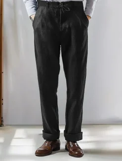 Men's 100% Linen Suits Linen Blazer Formal Wedding Party Lined Daily Coats / Jackets Spring & Fall Linen Solid Color Button Pocket Comfy Open Front Blazer Navy Blue