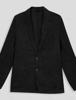 Men's 100% Linen Suits Linen Blazer Formal Wedding Party Lined Daily Coats / Jackets Spring & Fall Linen Solid Color Button Pocket Comfy Open Front Blazer Navy Blue