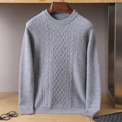 Men's 100% Merino Wool Jacquard Sweater Knit Jacquard Solid Color Crew Neck Knitwear Elegant Christmas Christmas Gifts Clothing Apparel Fall Winter Navy Blue Royal Blue S M L
