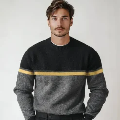 Men's 100% Merino Wool Pullover Sweater Jumper Knit Color Block Crew Neck Knitwear Elegant Christmas Outdoor Clothing Apparel Fall Winter Black Red S M L