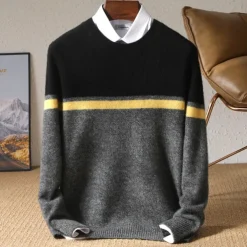 Men's 100% Merino Wool Pullover Sweater Jumper Knit Color Block Crew Neck Knitwear Elegant Christmas Outdoor Clothing Apparel Fall Winter Black Red S M L