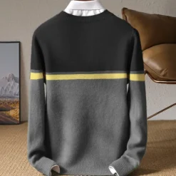 Men's 100% Merino Wool Pullover Sweater Jumper Knit Color Block Crew Neck Knitwear Elegant Christmas Outdoor Clothing Apparel Fall Winter Black Red S M L