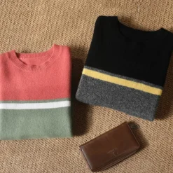 Men's 100% Merino Wool Pullover Sweater Jumper Knit Color Block Crew Neck Knitwear Elegant Christmas Outdoor Clothing Apparel Fall Winter Black Red S M L