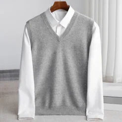 Men's 100% Merino Wool Sweater Vest Knit Solid Color V Neck Knitwear Elegant Outdoor Home Clothing Apparel Spring Fall Wine Red Black S M L