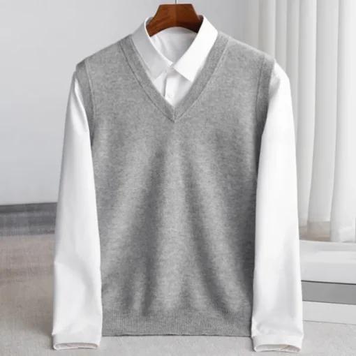 Men's 100% Merino Wool Sweater Vest Knit Solid Color V Neck Knitwear Elegant Outdoor Home Clothing Apparel Spring Fall Wine Red Black S M L