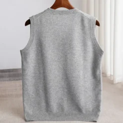 Men's 100% Merino Wool Sweater Vest Knit Solid Color V Neck Knitwear Elegant Outdoor Home Clothing Apparel Spring Fall Wine Red Black S M L