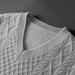 Men's 100% Merino Wool Sweater Vest Cable Knit V Neck Solid Color V Neck Knitwear Elegant School Formal Clothing Apparel Spring Fall Navy Blue Light Grey S M L