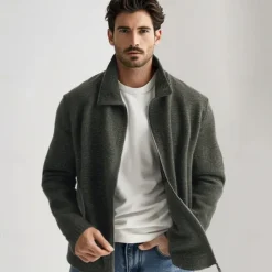 Men's 100% Merino Wool Zip Sweater Knit Zipper Solid Color Peter Pan Collar Knitwear Elegant Training Christmas Clothing Apparel Fall Winter Army Green Black S M L