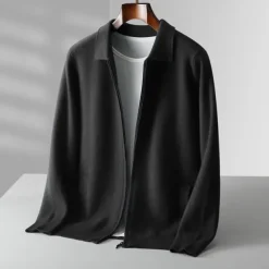 Men's 100% Merino Wool Zip Sweater Knit Zipper Solid Color Peter Pan Collar Knitwear Elegant Training Christmas Clothing Apparel Fall Winter Army Green Black S M L