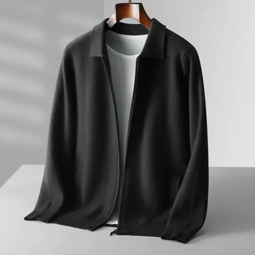 Men's 100% Merino Wool Zip Sweater Knit Zipper Solid Color Peter Pan Collar Knitwear Elegant Training Christmas Clothing Apparel Fall Winter Army Green Black S M L