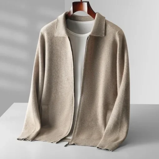 Men's 100% Merino Wool Zip Sweater Knit Zipper Solid Color Peter Pan Collar Knitwear Elegant Training Christmas Clothing Apparel Fall Winter Army Green Black S M L