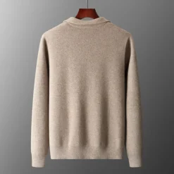 Men's 100% Merino Wool Zip Sweater Knit Zipper Solid Color Peter Pan Collar Knitwear Elegant Training Christmas Clothing Apparel Fall Winter Army Green Black S M L