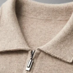 Men's 100% Merino Wool Zip Sweater Knit Zipper Solid Color Peter Pan Collar Knitwear Elegant Training Christmas Clothing Apparel Fall Winter Army Green Black S M L