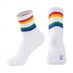 Men's 2 Pack Multi Packs Socks Crew Socks Running Socks Casual Socks Black White Color Rainbow Sports & Outdoor Daily Vacation Basic Medium Spring Fall Fashion Casual