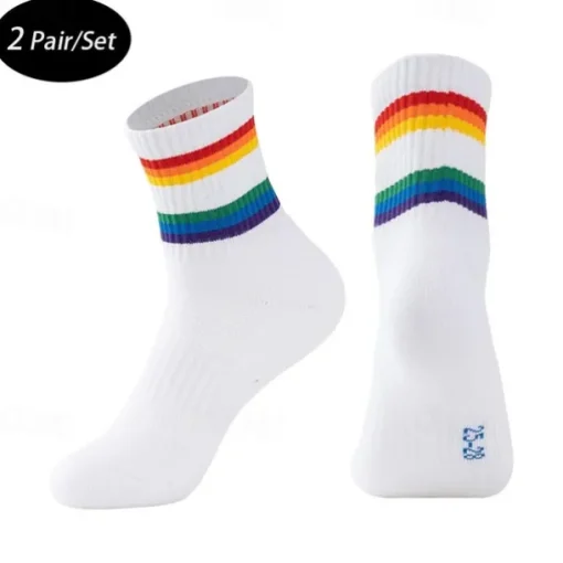 Men's 2 Pack Multi Packs Socks Crew Socks Running Socks Casual Socks Black White Color Rainbow Sports & Outdoor Daily Vacation Basic Medium Spring Fall Fashion Casual