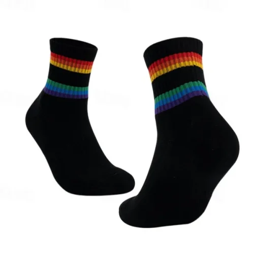 Men's 2 Pack Multi Packs Socks Crew Socks Running Socks Casual Socks Black White Color Rainbow Sports & Outdoor Daily Vacation Basic Medium Spring Fall Fashion Casual