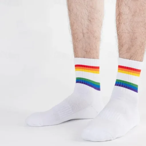 Men's 2 Pack Multi Packs Socks Crew Socks Running Socks Casual Socks Black White Color Rainbow Sports & Outdoor Daily Vacation Basic Medium Spring Fall Fashion Casual