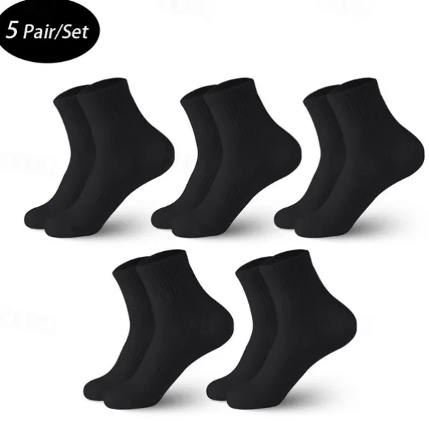 Men's 5 Pack Multi Packs Socks Ankle Socks Running Socks Casual Socks Black White Color Plain Sports & Outdoor Casual Daily Basic Medium Spring Fall Fashion