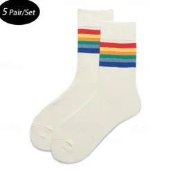 Men's 5 Pack Multi Packs Socks Crew Socks Running Socks Casual Socks White Red Color Rainbow Sports & Outdoor Daily Vacation Basic Medium Spring Fall Fashion Casual
