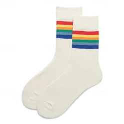 Men's 5 Pack Multi Packs Socks Crew Socks Running Socks Casual Socks White Red Color Rainbow Sports & Outdoor Daily Vacation Basic Medium Spring Fall Fashion Casual