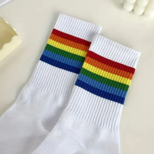 Men's 5 Pack Multi Packs Socks Crew Socks Running Socks Casual Socks White Red Color Rainbow Sports & Outdoor Daily Vacation Basic Medium Spring Fall Fashion Casual