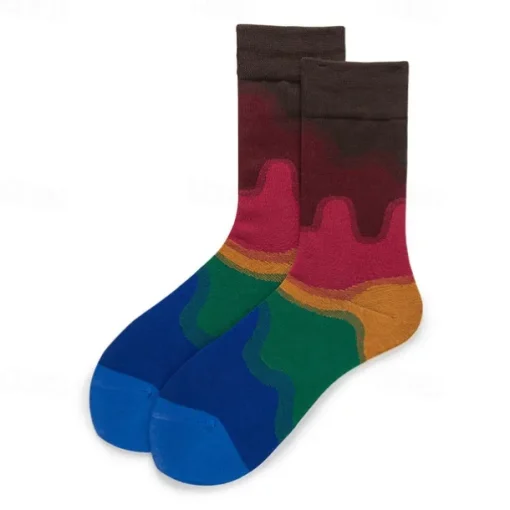 Men's 5 Pack Multi Packs Socks Crew Socks Running Socks Casual Socks White Red Color Rainbow Sports & Outdoor Daily Vacation Basic Medium Spring Fall Fashion Casual
