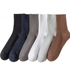 Men's 1 Pair 100% Cotton Socks Black White Color Solid Color Medium Spring Fall Winter Knitwear Elegant