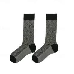 Men's 1 Pair Socks Black Color Plaid Plaid Checkered Geometry Formal Wedding Anniversary Thin Spring & Fall Knitwear Elegant