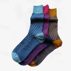 Men's 1 Pair Socks Yellow Red Color Plaid Plaid Checkered Geometry Formal Wedding Anniversary Thin Spring & Fall Knitwear Elegant