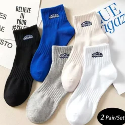Men's 2 Pairs Ankle Socks Running Socks Black White Color Plain Casual Daily Basic Medium Four Seasons Fashion Breathable