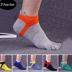 Men's 3 Pairs Ankle Socks Sport Socks / Athletic Socks Toe Socks Low Cut Socks Black Yellow Color Color Block Daily Wear Vacation Weekend Patchwork Medium Summer Spring & Fall Stylish Casual