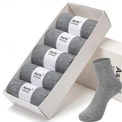 Men's 5 Pairs Black White Color Solid / Plain Color Office Casual Daily Spring Fall All Seasons Casual Socks Business
