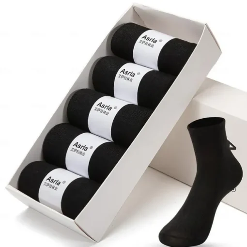 Men's 5 Pairs Black White Color Solid / Plain Color Office Casual Daily Spring Fall All Seasons Casual Socks Business