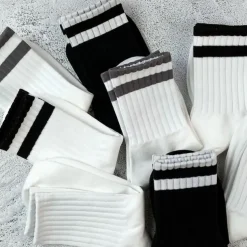 Men's 5 Pairs Multi Packs Socks Running Socks Casual Socks Black White Color Plain Vacation Sports & Outdoor Daily Basic Medium Spring Fall Fashion Casual