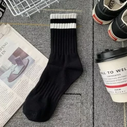 Men's 5 Pairs Multi Packs Socks Running Socks Casual Socks Black White Color Plain Vacation Sports & Outdoor Daily Basic Medium Spring Fall Fashion Casual