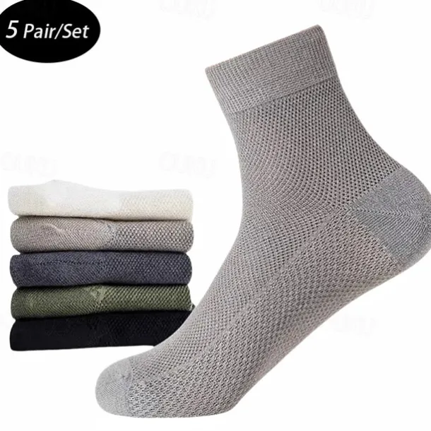 Men's 5 Pairs Multi Packs Socks Running Socks Casual Socks Black White Color Plain Sports & Outdoor Daily Vacation Basic Medium Spring Fall Fashion Casual
