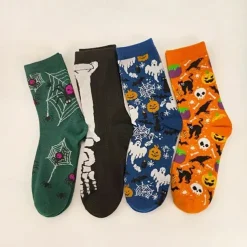 Men's 4 Pairs Multi Packs Socks Crew Socks Casual Socks Halloween Socks Rainbow Color Pumpkin Halloween Bat Sports & Outdoor Daily Vacation Basic Medium Fall & Winter Fashion Casual