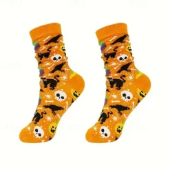 Men's 4 Pairs Multi Packs Socks Crew Socks Casual Socks Halloween Socks Rainbow Color Pumpkin Halloween Bat Sports & Outdoor Daily Vacation Basic Medium Fall & Winter Fashion Casual
