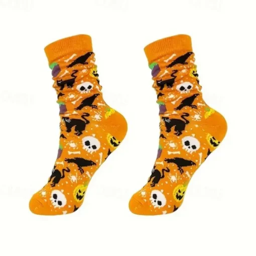 Men's 4 Pairs Multi Packs Socks Crew Socks Casual Socks Halloween Socks Rainbow Color Pumpkin Halloween Bat Sports & Outdoor Daily Vacation Basic Medium Fall & Winter Fashion Casual