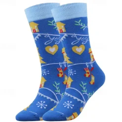 Men's 5 Pairs Multi Packs Socks Crew Socks Casual Socks Christmas Socks Red Navy Blue Color Christmas Tree Christmas Daily Vacation Medium Fall Winter Fashion Casual