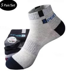 Men's 5 Pairs Multi Packs Socks Crew Socks Running Socks Casual Socks Black White Color Color Block Vacation Sports & Outdoor Daily Basic Medium Spring Fall Fashion Casual