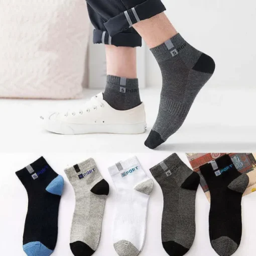 Men's 5 Pairs Multi Packs Socks Crew Socks Running Socks Casual Socks Black White Color Color Block Vacation Sports & Outdoor Daily Basic Medium Spring Fall Fashion Casual