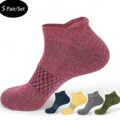 Men's 5 Pairs Multi Packs Socks Ankle Socks Low Cut Socks Casual Socks Yellow Red Color Plain Sports & Outdoor Daily Vacation Basic Medium Spring Fall Fashion Casual
